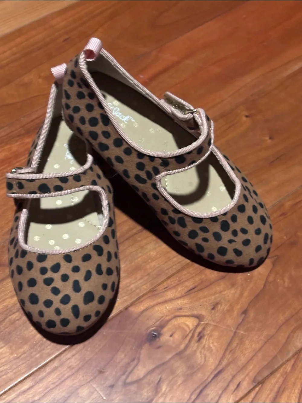 Cat & Jack Brown Leopard Print Mary Jane Flats with Pink Trim